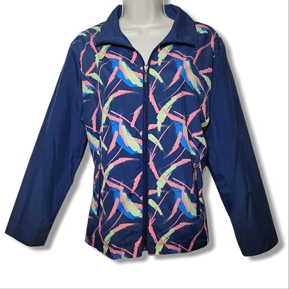 DD Lifestyle Jacket Navy Blue Print Windbreaker Sporty Zip Lightweight Jacket